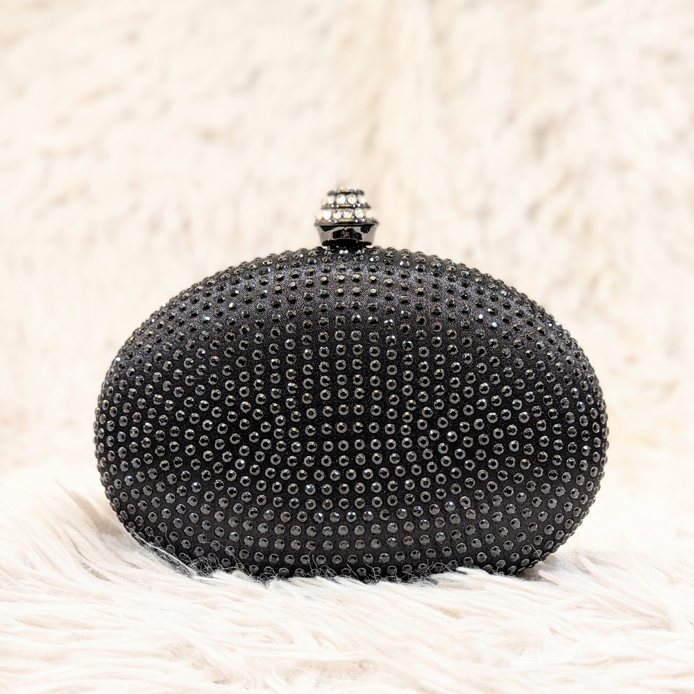Black Rhinestone Oval Small Clutch Purse - Picture 5 of 7